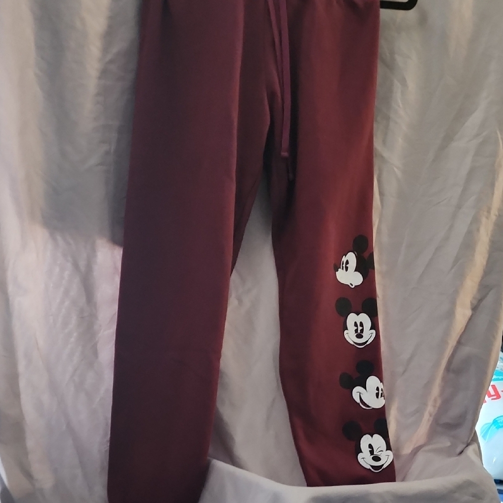 Juniors Maroon Mickey Mouse Sweat Joggers